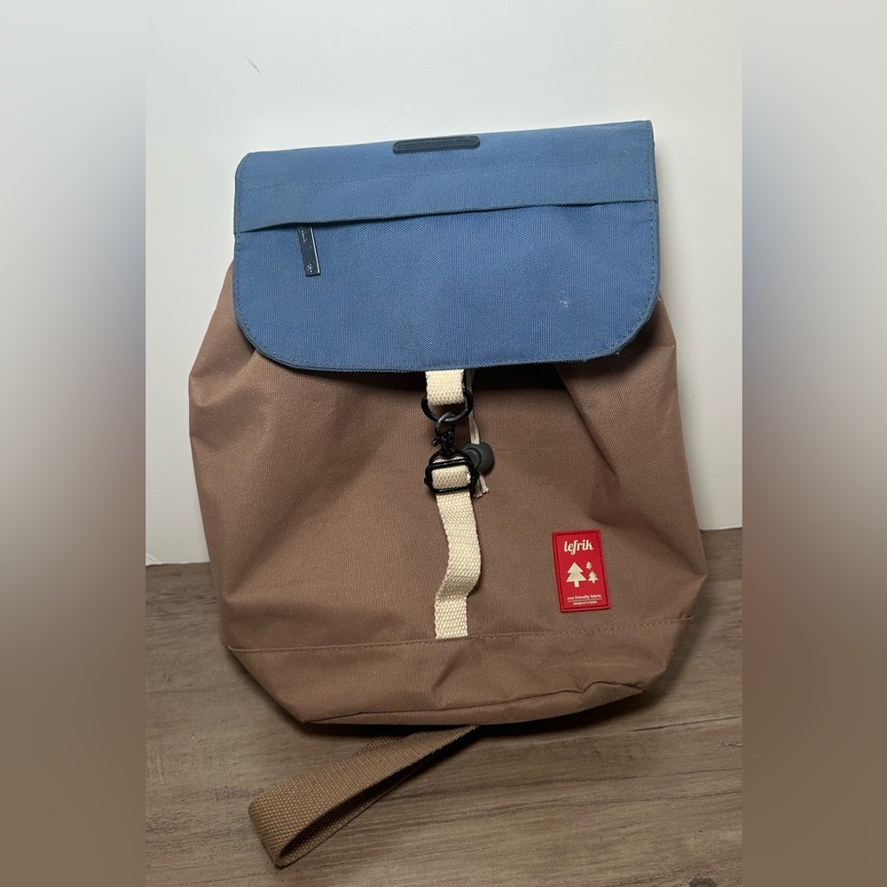 Lefrik Mini‎ Backpack Navy & Brown Drawstring Cord.